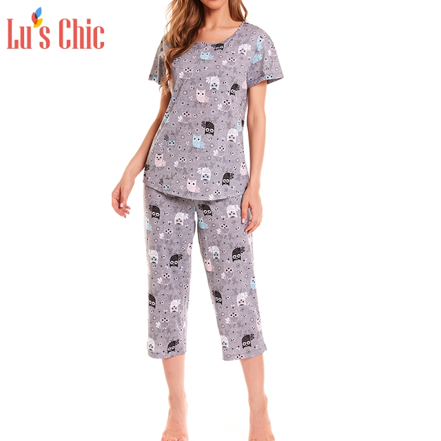 Lu's Chic Women's Two Piece Pajamas Long Sleeve Pj Set with Pockets Crew Neck Soft Loungewear